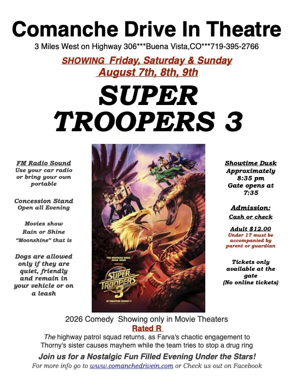 SUPER TROOPERS poster Comanche Drive In Movie Theatre Buena Vista Colorado