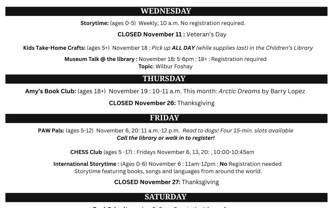 Salida Regional Library November Programs & Schedule of Events